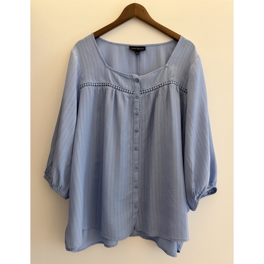 Lane‎ Bryant Button Front Square Neck Puff Sleeve Top Blouse 22/24 Rayon *flaw